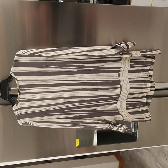 💕NILI LOTAN💕 100% Silk Striped Tunic Dress ~ Neutral Grey & Off-White Large - Picture 6 of 10